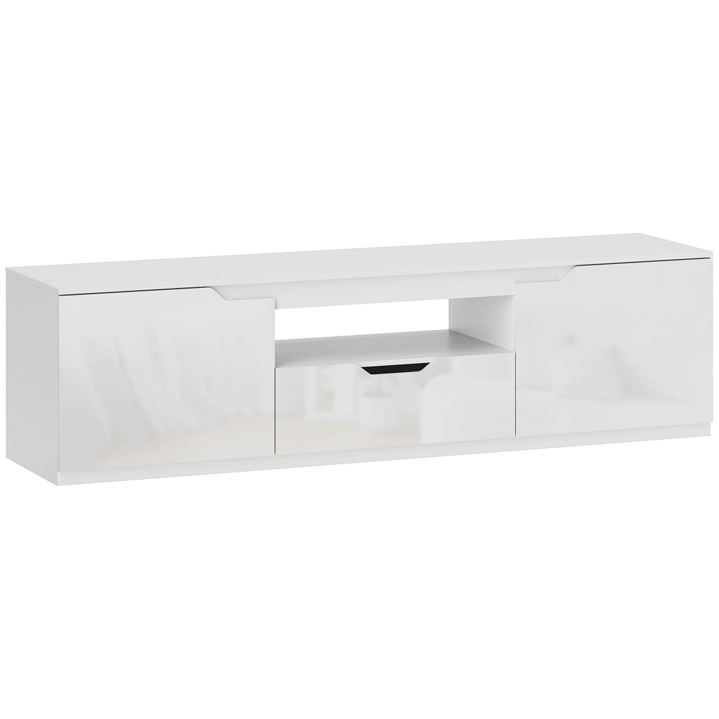 Mobile TV 160x38x43 cm con gestione cavi in legno bianco