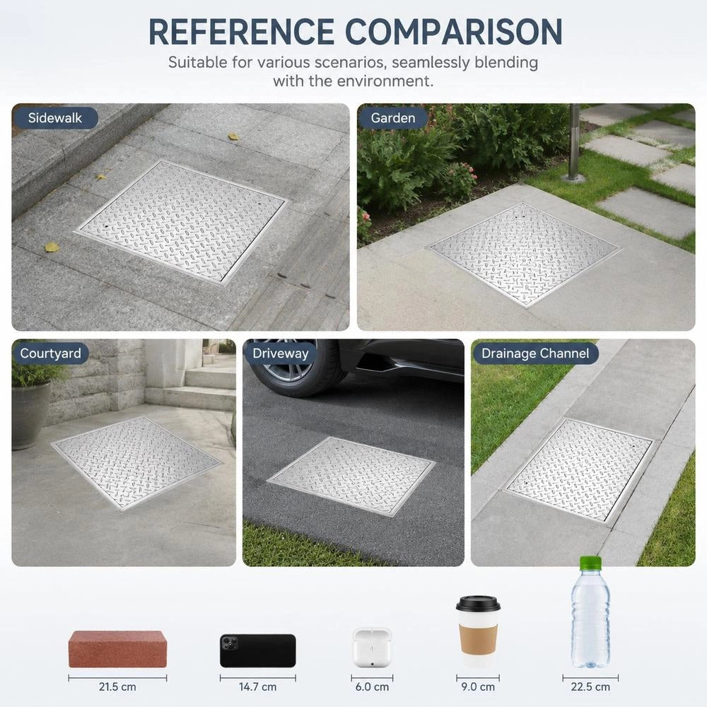 Manhole Cover With Frame 50 X 50 Cm, Square Manhole Cover, Septic Tank Cover, Heavy-duty, Non-slip Carbon Steel Gully Cover For Drainage Channels, For Walkways, Gardens, And Yards