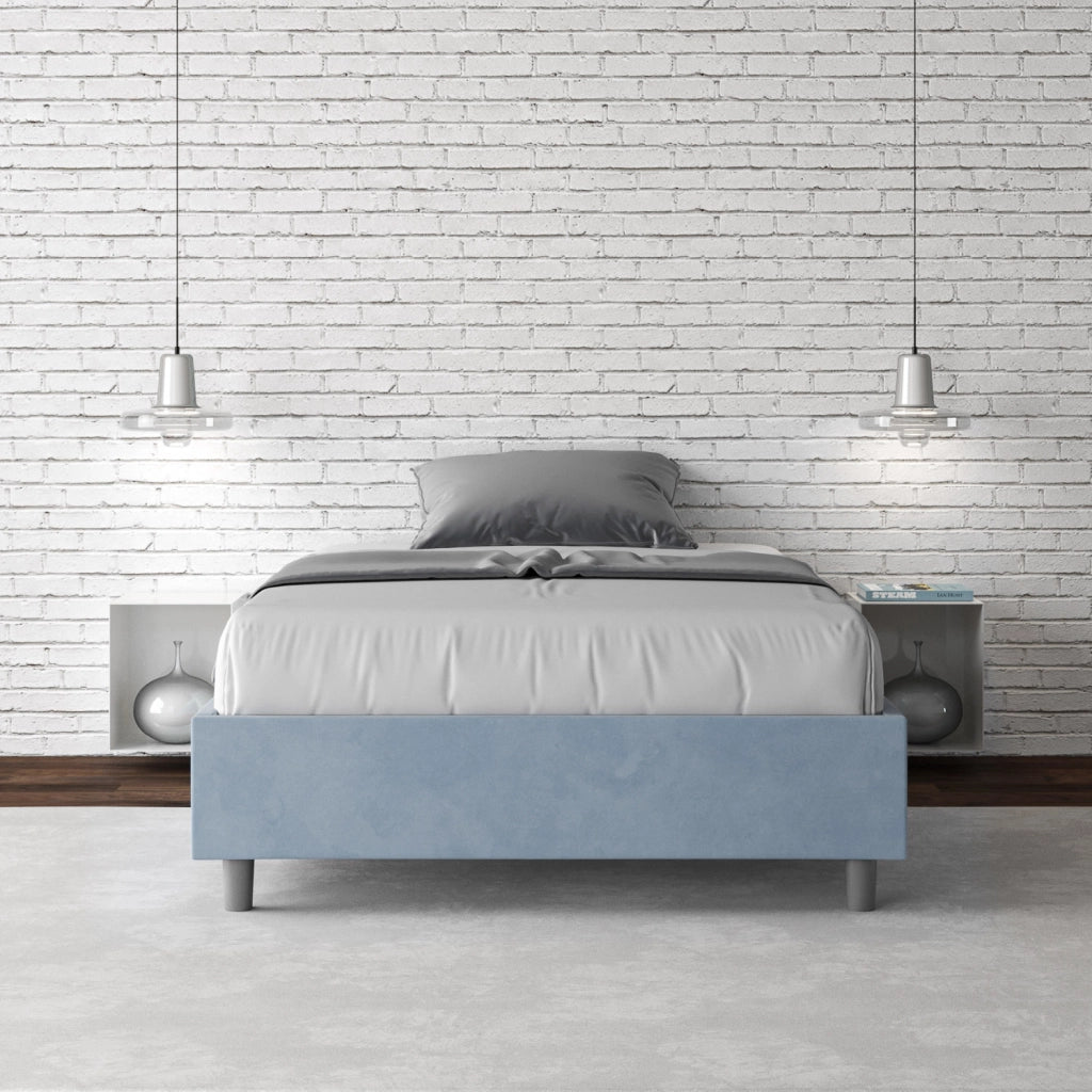 BS COM Letto una piazza e mezza contenitore imbottito 130x200 microfibra azzurro