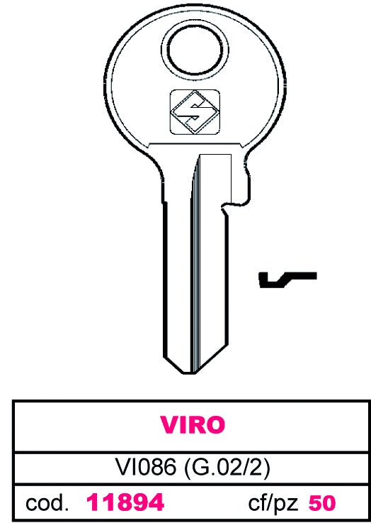 Silca CHIAVE OTTONE VI086 (G.VAC 2) VIRO 50.00 pz