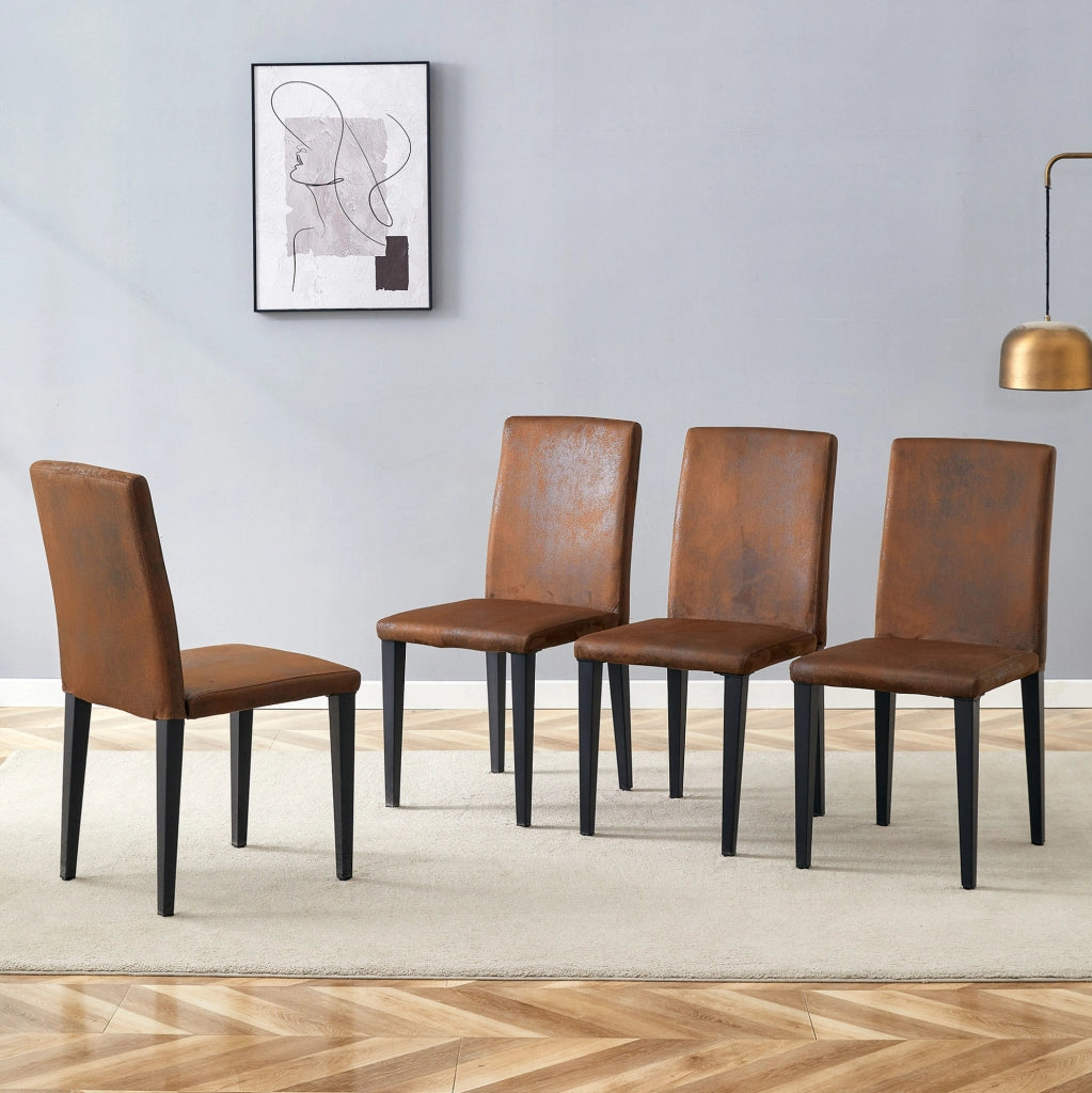 SEDIA DA PRANZO Set da 4 pezzi 90 cm Tessuto Marrone e Metallo Nero