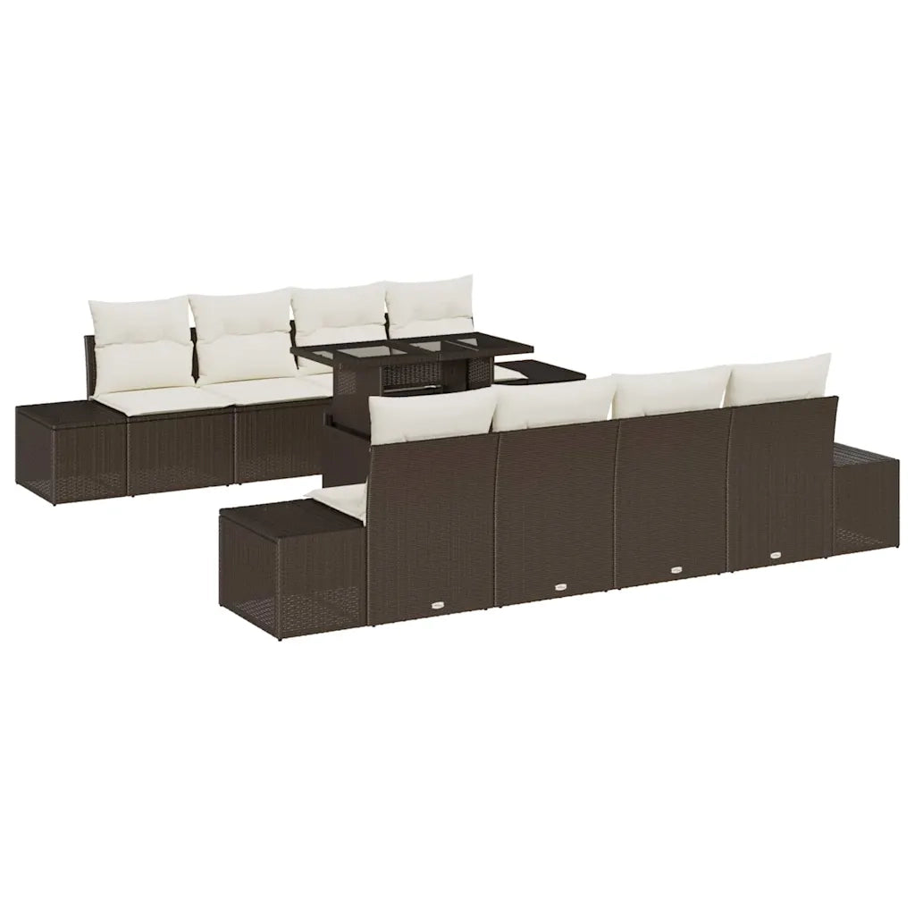 Set Divano da Giardino 9 pcs Marrone e Crema polyrattan 3349144