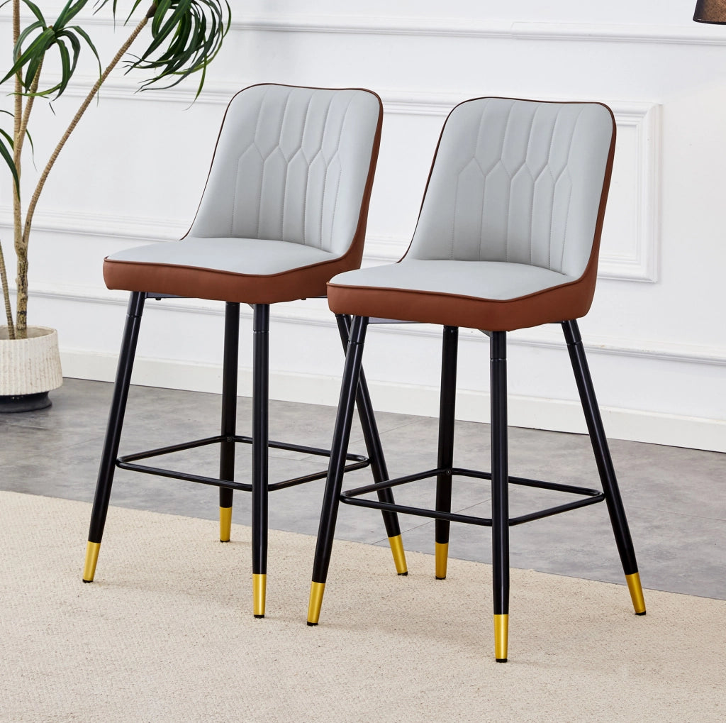 SGABELLI BAR Set da 2 pezzi 100 cm PU Grigio chiaro/Marrone Metallo nero