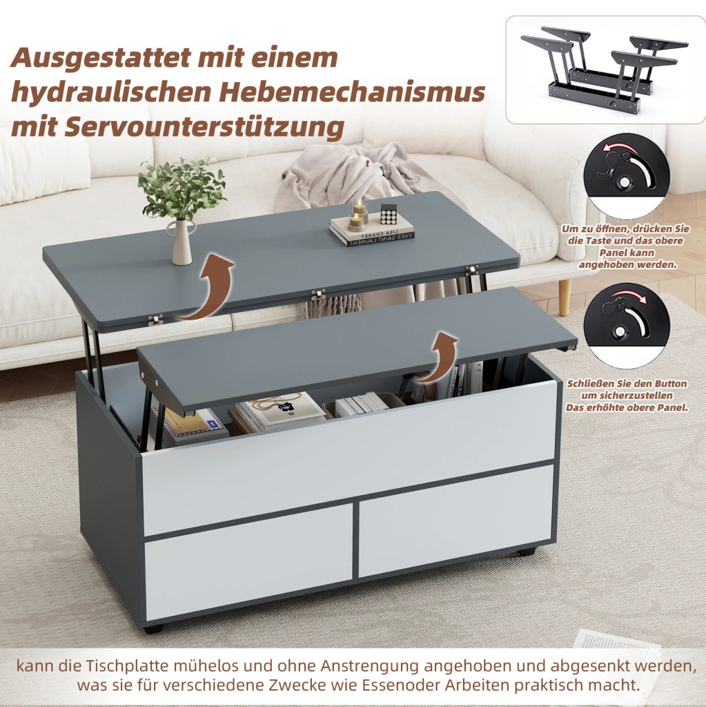 Tavolino elevabile 100x98 cm con contenitore e ruote