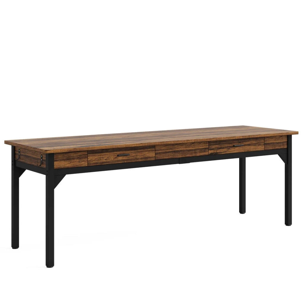 SCRIVANIA Doppia 200x60x82 cm Legno e Metallo Marrone Rustico e Nero