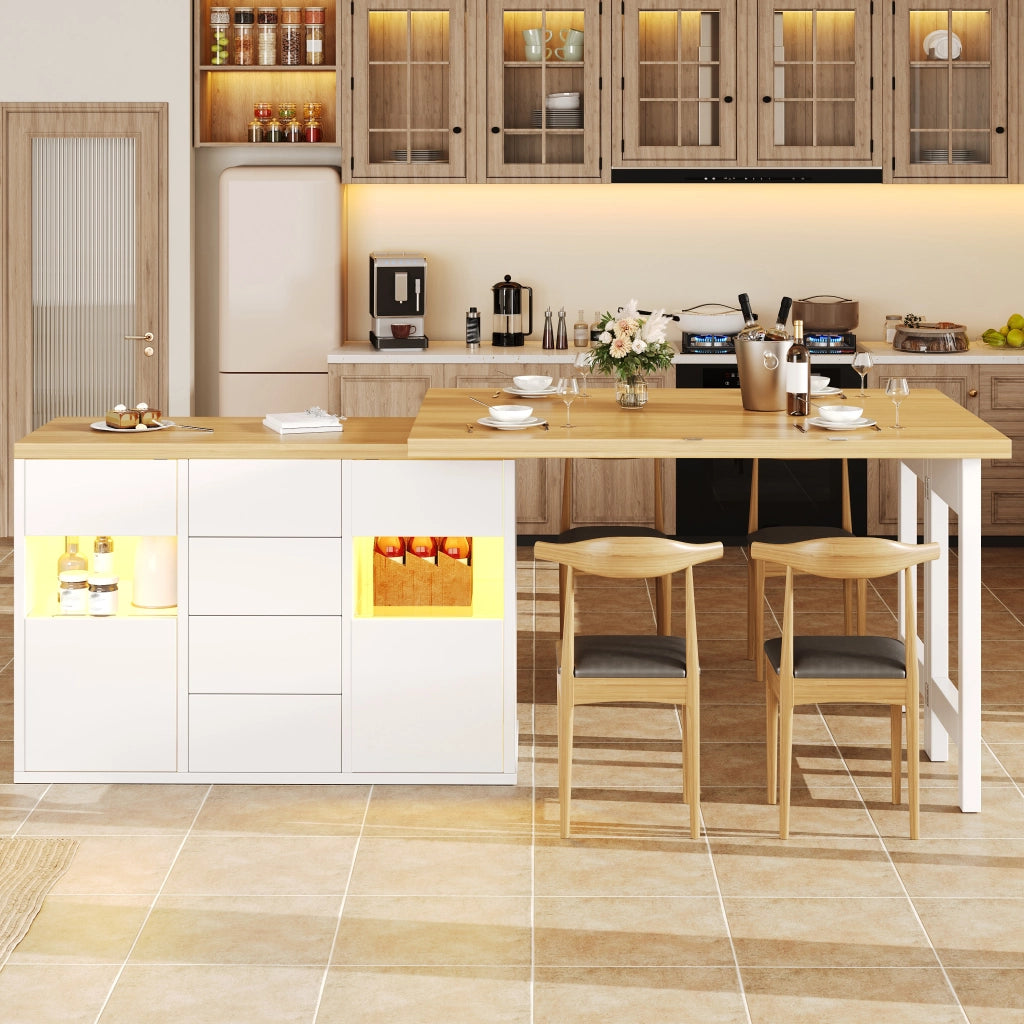 Credenza da cucina girevole a 360°, con 4 cassetti e porte in vetro, LED, per cucina e sala da pranzo