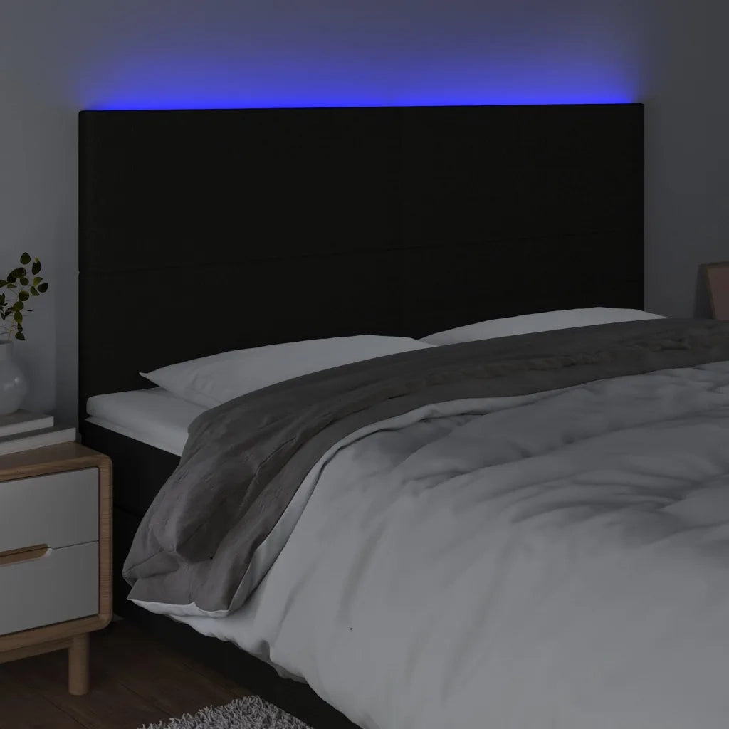 Testiera | Testata a LED nero 200x5x118/128cm in Tessuto