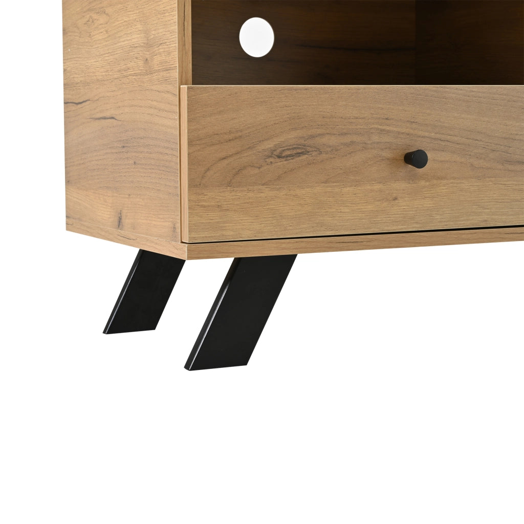 Mobile porta TV con 2 cassetti, 1 armadietto e 2 vani aperti in truciolare legno naturale e nero 150 × 38 × 44 cm