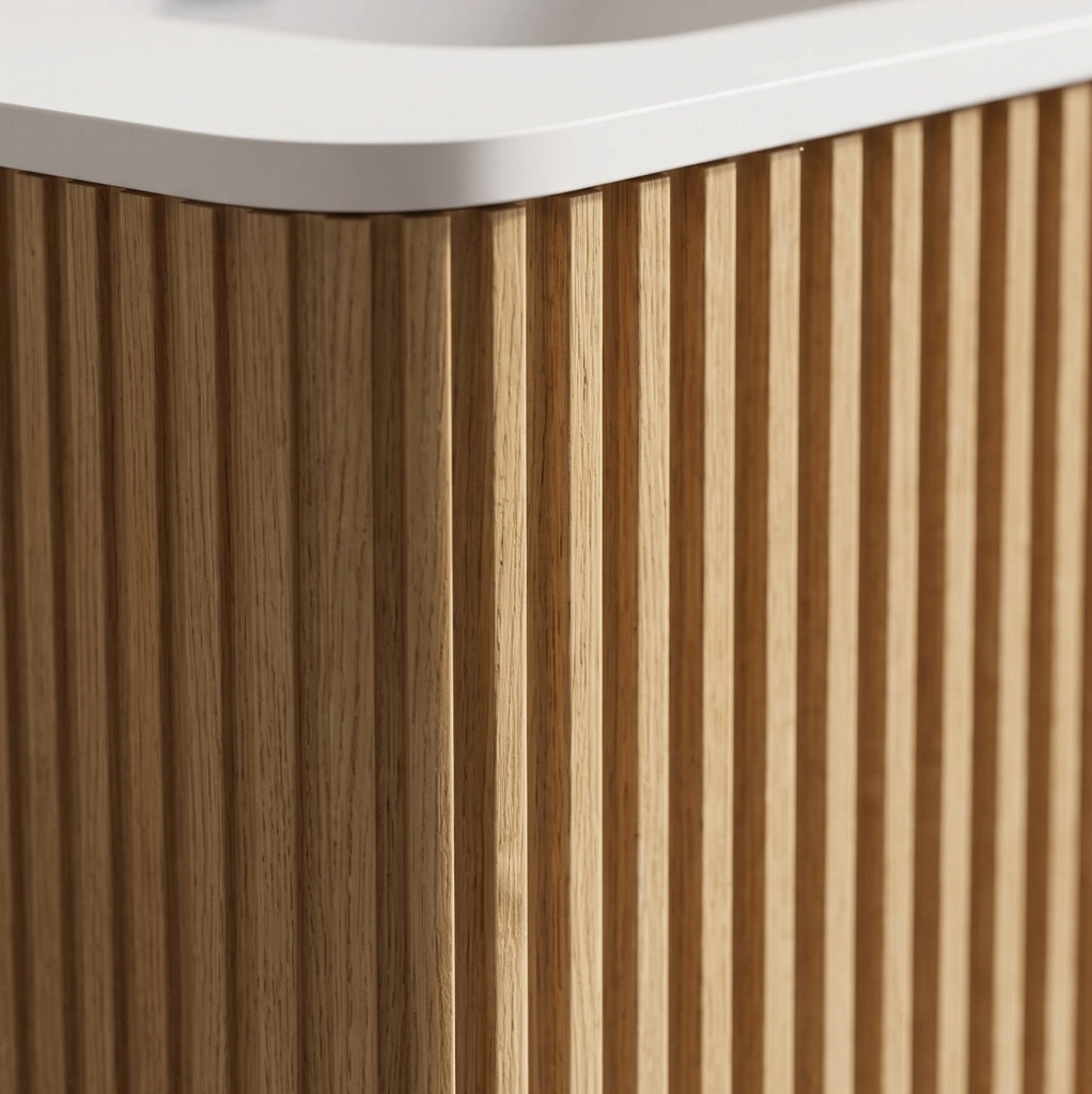 Mobile bagno con lavabo 80 cm; cassetti push-to-open; MDF e compensato; rovere