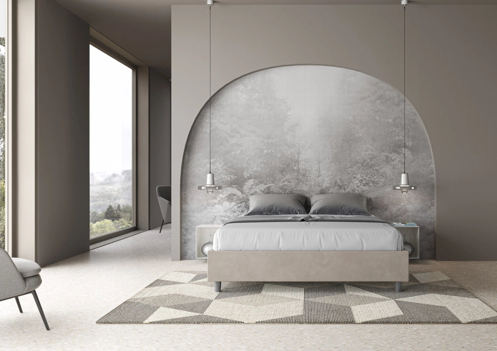BS COM Letto queen size con rete imbottito 150x190 microfibra sabbia