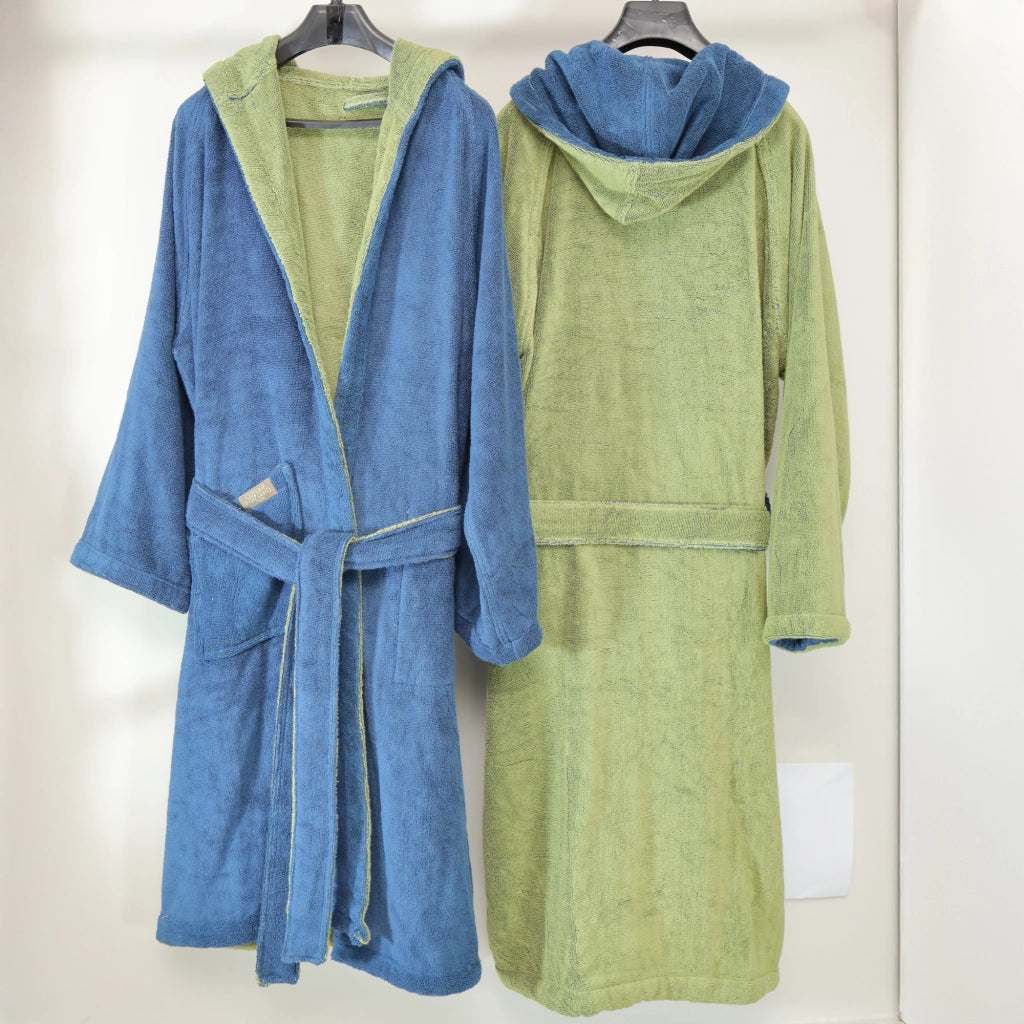 Selesi, Accappatoio 100% Cotone con Cappuccio Reversibile, blu Indaco
