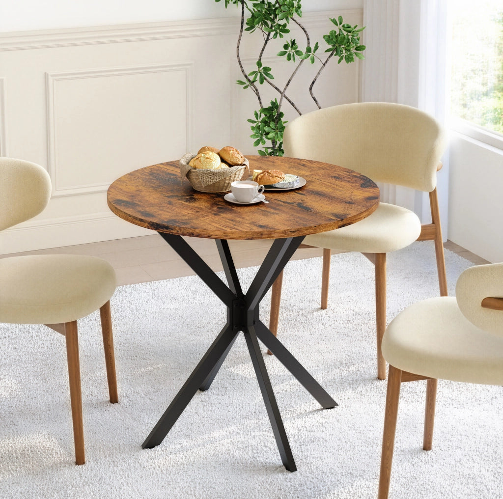 Tavolo rotondo Ø80 cm in stile industriale marrone e nero
