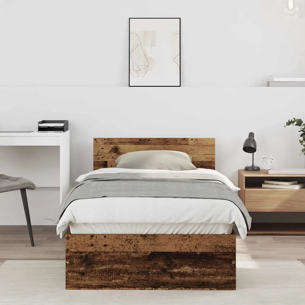 Letto singolo | Letto per adulti | Struttura del letto Legno vecchio 90 x 200 cm Legno multistrato
