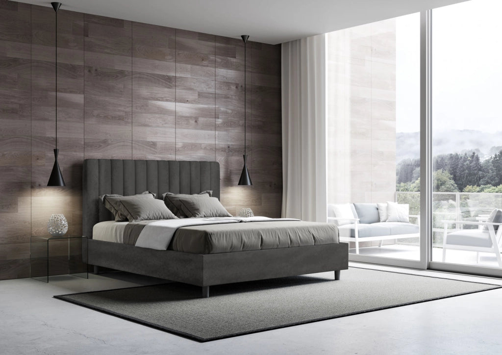 BS COM Letto una piazza e mezza con rete imbottito 130x190 microfibra grigio