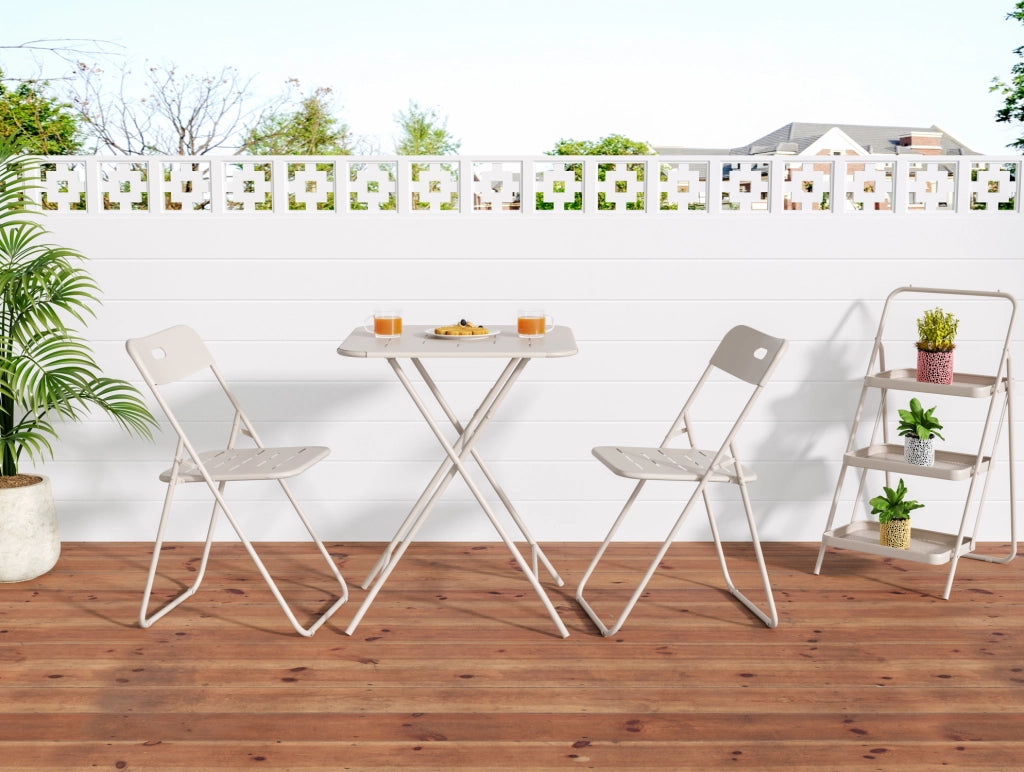 Set da Esterno Pieghevole in Acciaio Beige