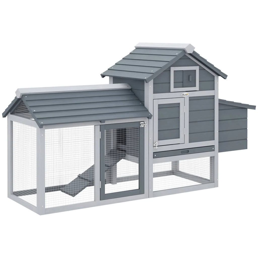 Pollaio rialzato per 2 galline 151 x 54 x 87 cm cassetto escrementi facile manutenzione stile rustico giardino in legno grigio 21_0007883