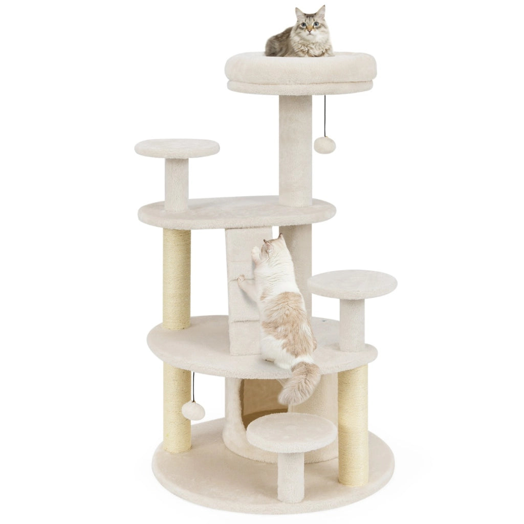 Albero per gatti adulti con condominio e piattaforma imbottita, Centro attivit¨¤ per animali domestici interno Bianco-Alberi Tiragraffi