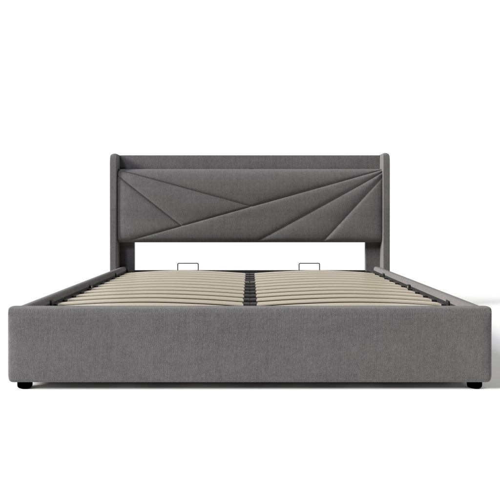 Letto matrimoniale 140x200 con contenitore grigio e prese USB
