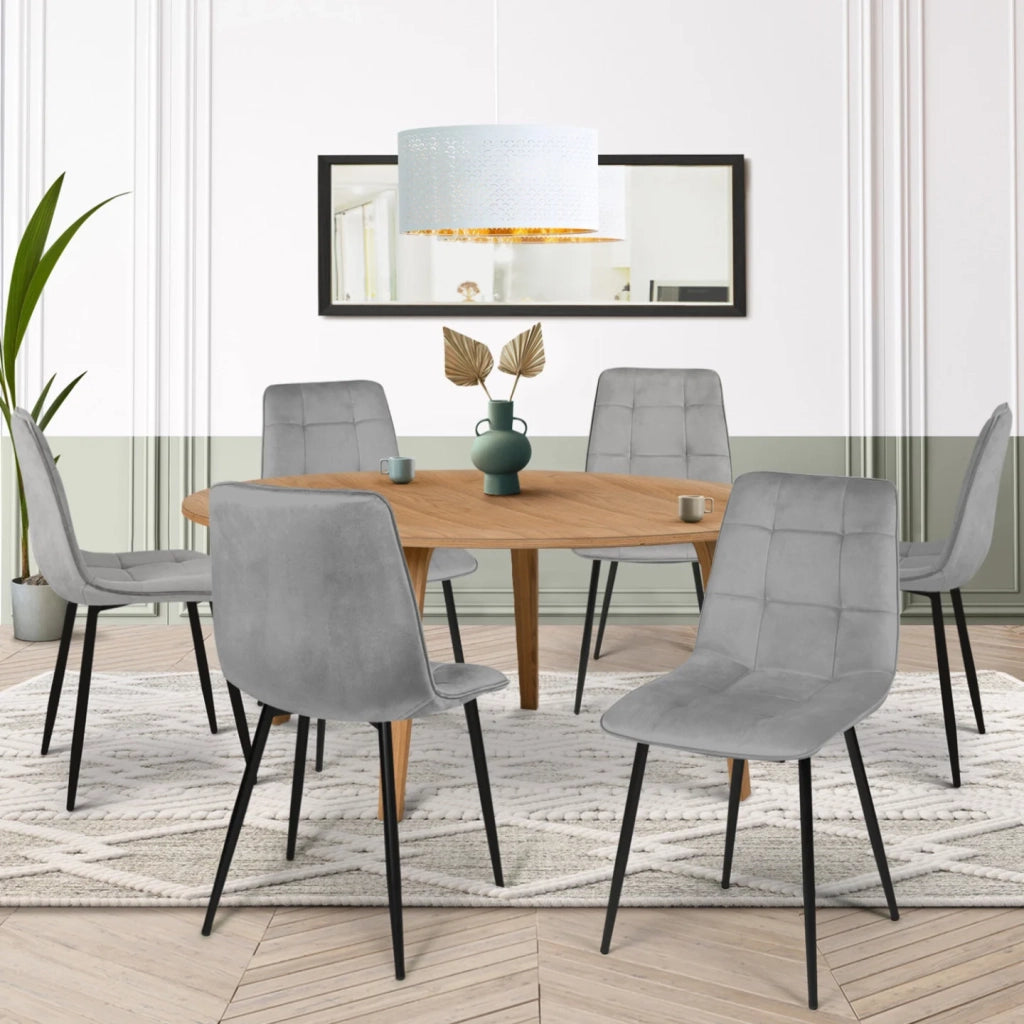IDMarket - Set di 6 sedie da pranzo in velluto grigio chiaro MILA