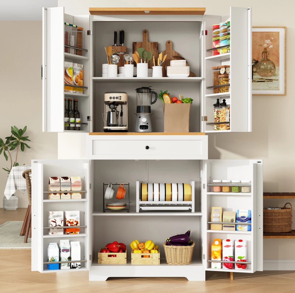 Colonna dispensa bianca con ripiani snack e cassetti, 80x40x180 cm