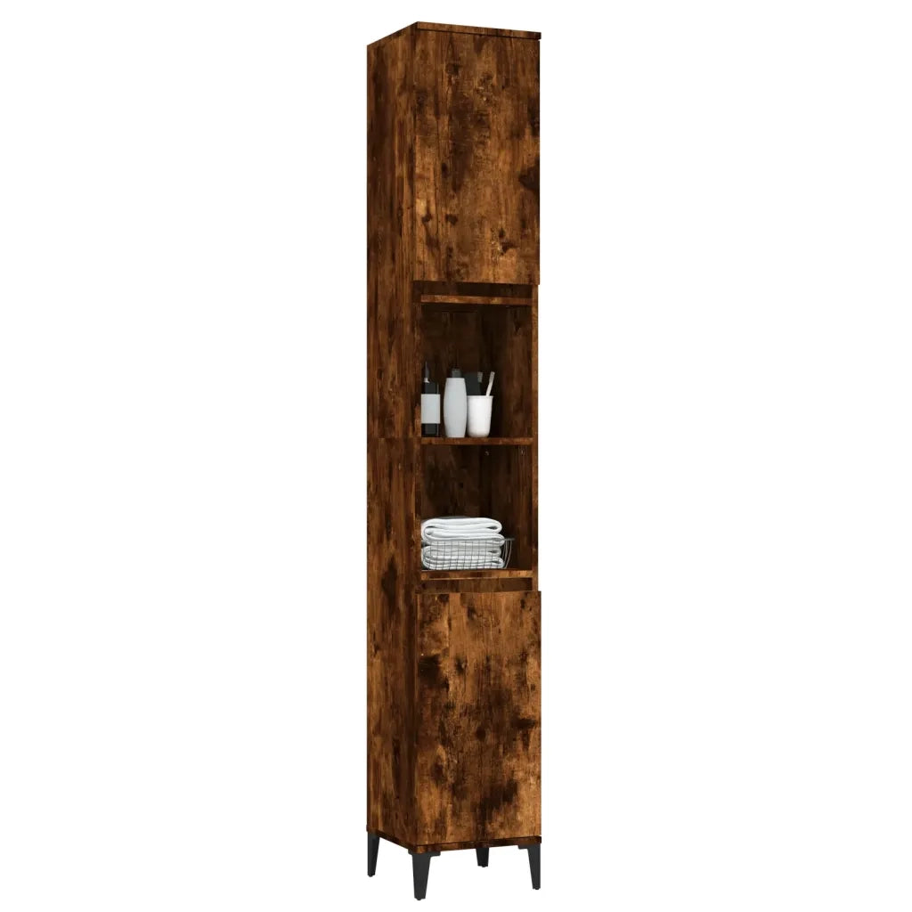 Armadietto Bagno | Armadio da bagno Rovere Fumo 30x30x190 cm in Legno Multistrato