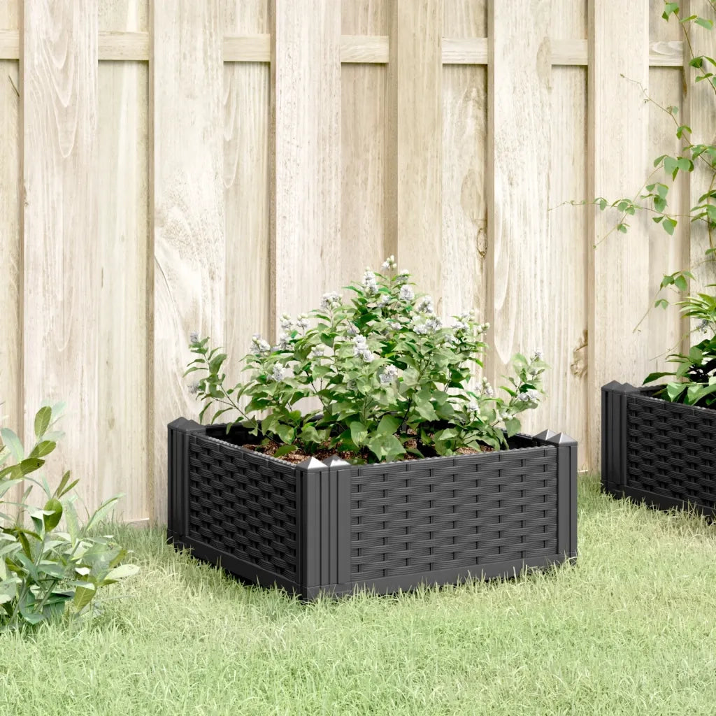 Fioriera da Giardino con Picchetti-Vaso da Esterno-Fioriera da Giardino Fissabile Nera 42,5x42,5x28,5 cm PP