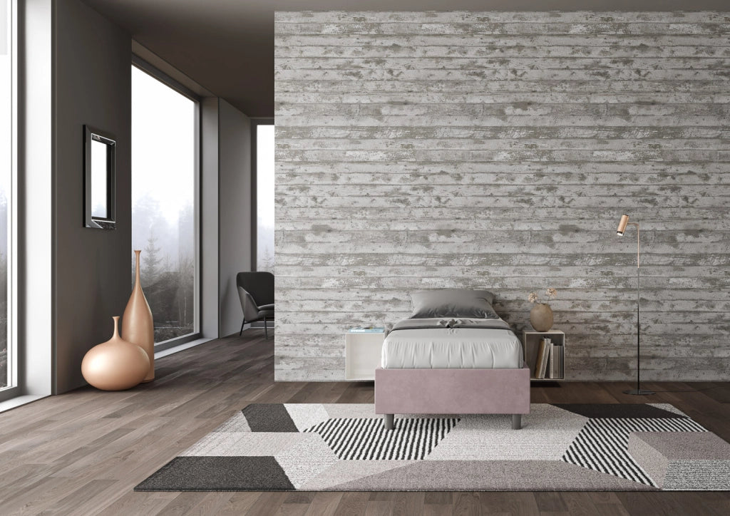 BS COM Letto singolo con rete imbottito 90x200 microfibra glicine