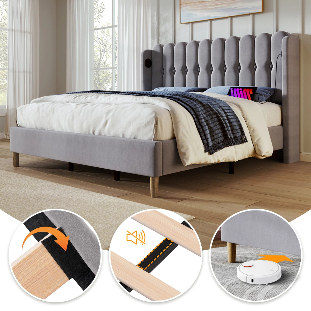 Letto matrimoniale imbottito 180x200 cm grigio