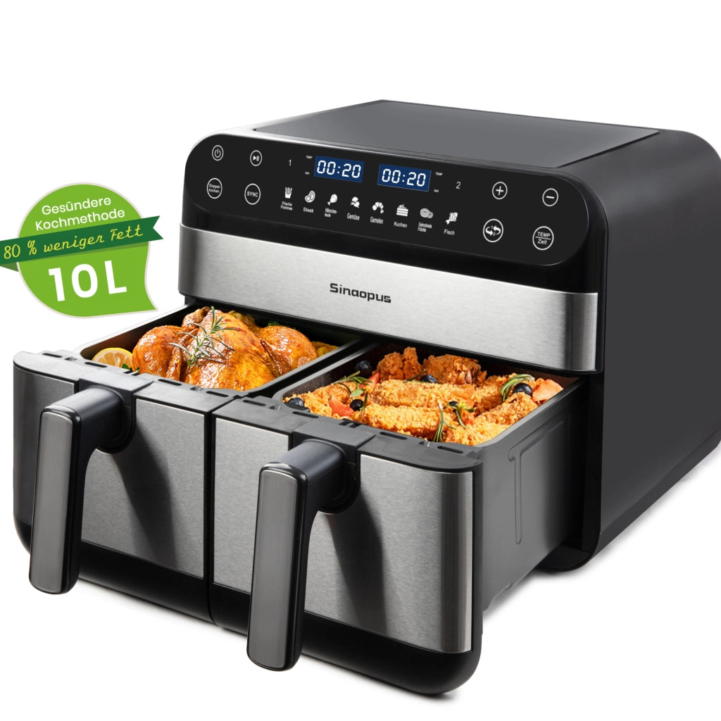 Friggitrice ad aria 10 L nera ABS e PC, doppio cestello e 8 programmi