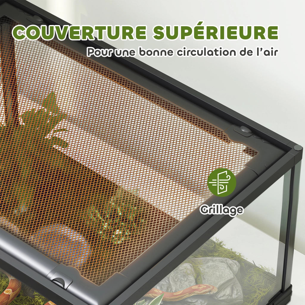 Terrario in Vetro per Rettili e Criceti 86 L con Ventilazione Superiore e Porta Scorrevole 50,8x30,5x35,6 cm Nero