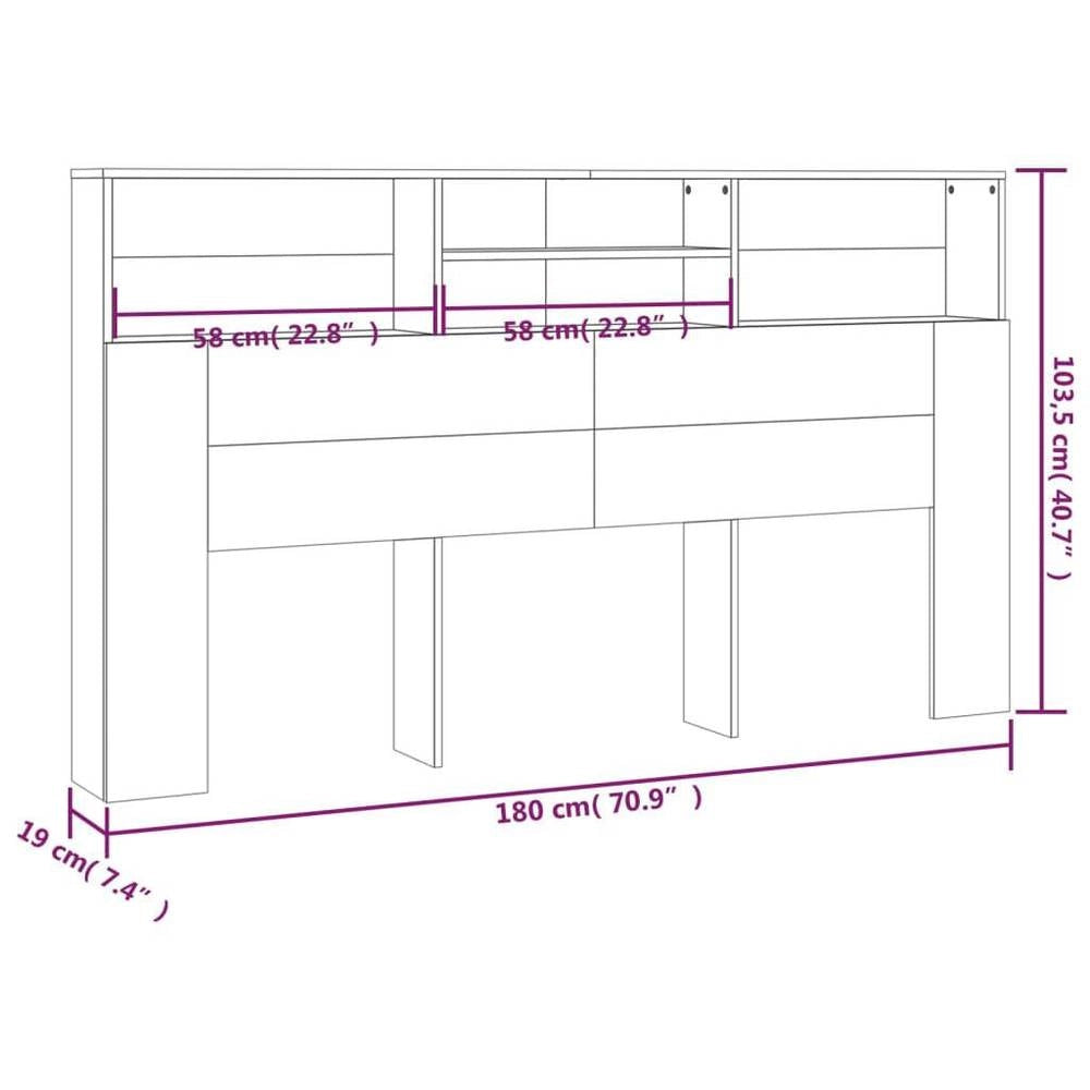 Bed Headboard With Shelves, White, 180x19x103.5 Cm