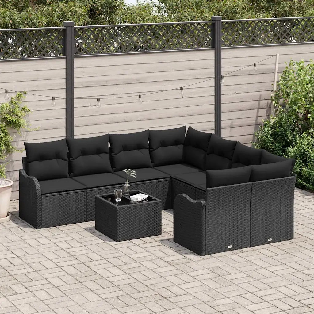 Set Divano da Giardino con cuscino con archiviazione 9 pcs Nero