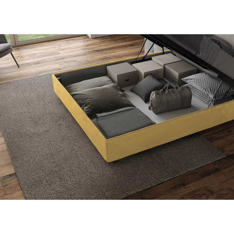 Letto imbottito Piazza e mezzo 130x200 cm Mika - Contenitore,Microfibra,Ocra