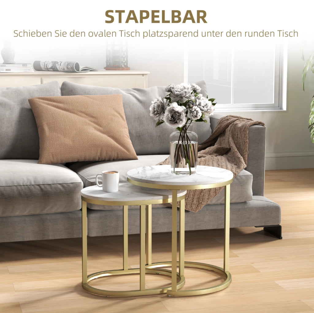 TAVOLINI DA SALOTTO Set da 2 pezzi Ø50 cm e 60x36 cm MDF Bianco
