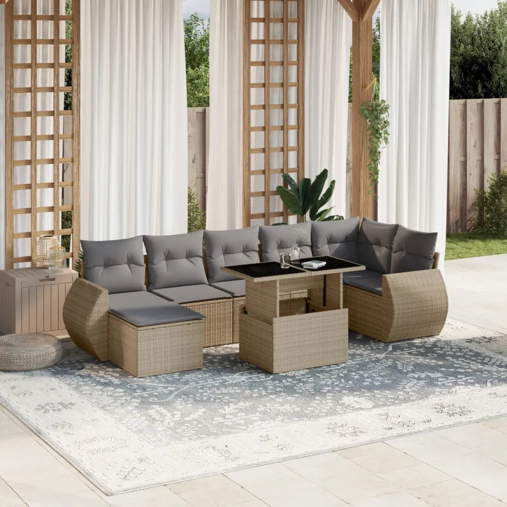 Set Divano da Giardino 8 pz con Cuscini Beige in Polyrattan