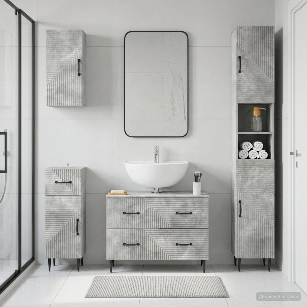 Set di Mobili da Bagno da 4 Pezzi HAARLEM Grigio Cemento 3417939