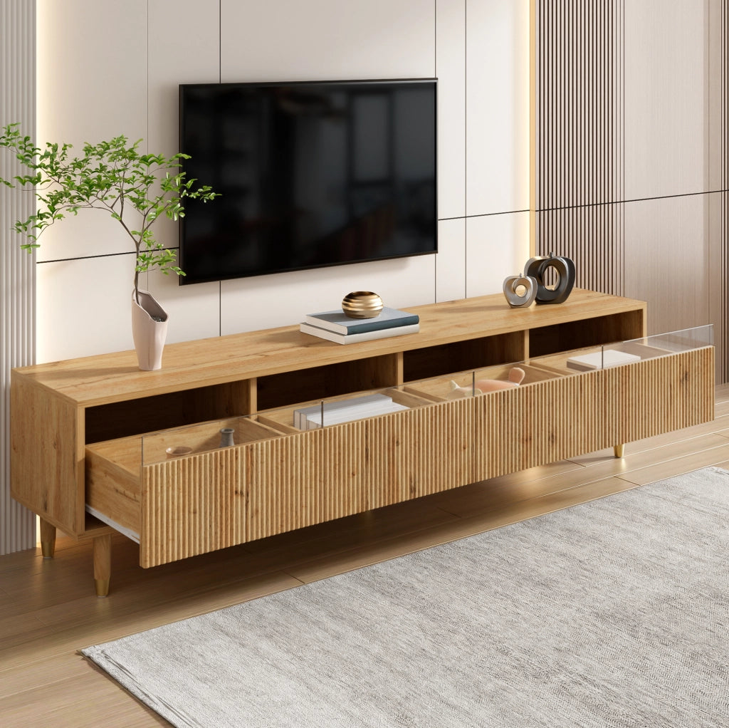 Mobile TV 178 cm in MDF effetto legno con 4 cassetti in MDF e acrilico; passacavi