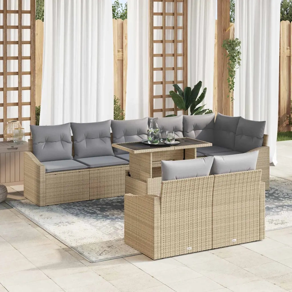 Set Divano da Giardino con cuscino 9 pcs Beige e Grigio Chiaro 3357763
