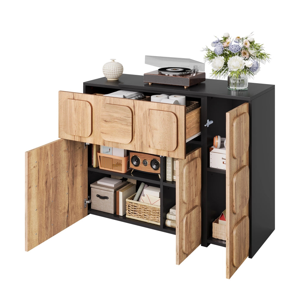 Credenza modulare push to open in legno ingegnerizzato naturale