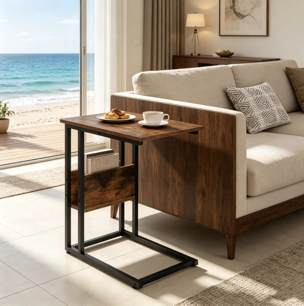 TAVOLINO C-Form 55x36 cm Marrone Rustico in metallo e legno