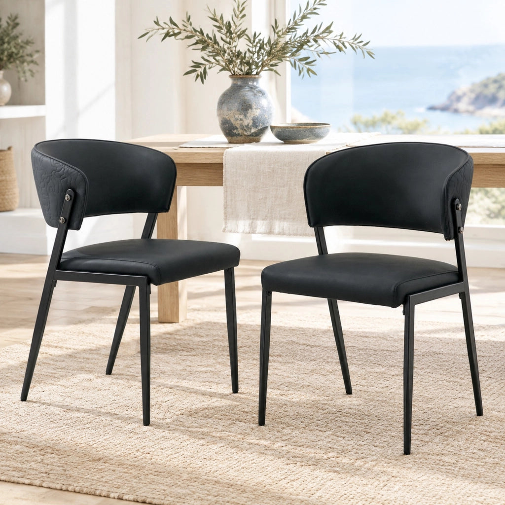 Sedia da pranzo moderna in PU nero con schienale ergonomico