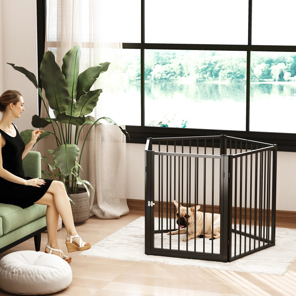 Recinto per Cani con 5 Pannelli e Porta ¨C Minimal ¨C Nero