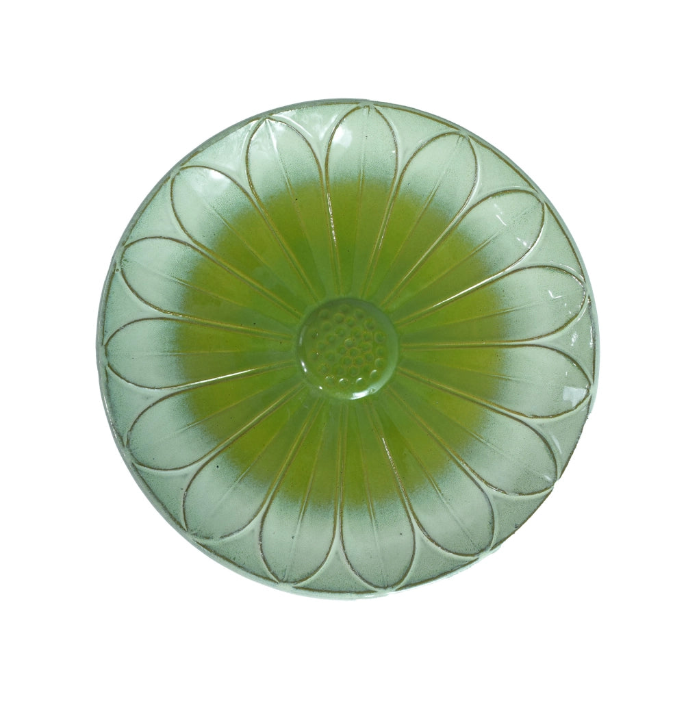 Abbeveratoio per Uccelli in Ceramica Artigianale con Rilievo a Fiori, Ø43 cm, Altezza 45 cm, Glassa Verde Chiaro Lucida, Resistente al Freddo e agli Agenti Atmosferici