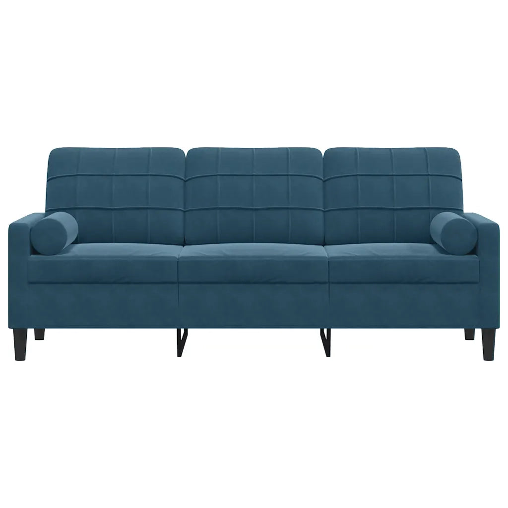 Divano a 3 Posti con Cuscini Blu 180 cm in Velluto