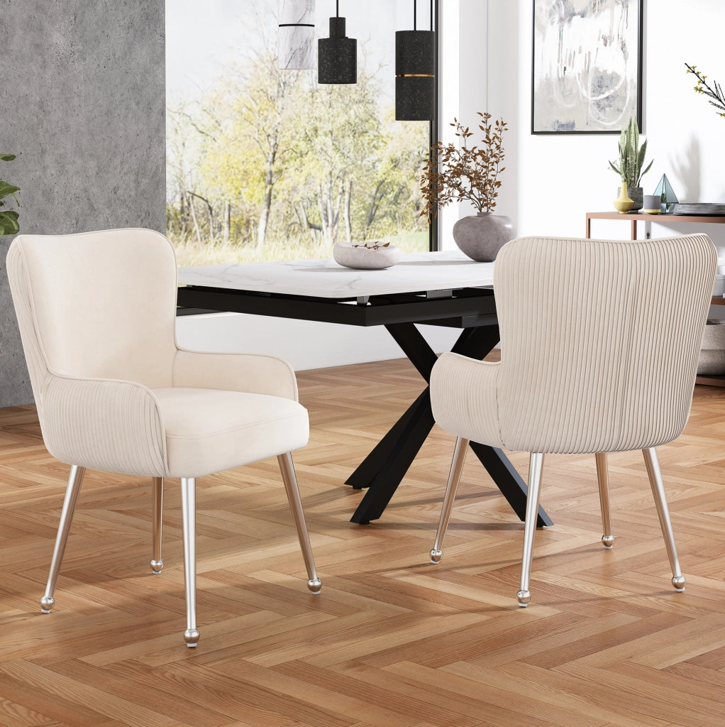 Set di 2 sedie in velluto beige con braccioli e supporto lombare