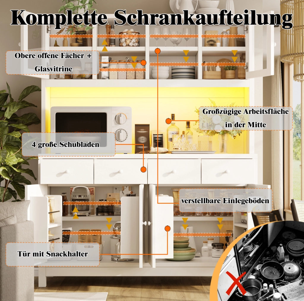 ARMADIO ALTO BUFFET 140x38,5x180 cm Bianco MDF con LED RGB