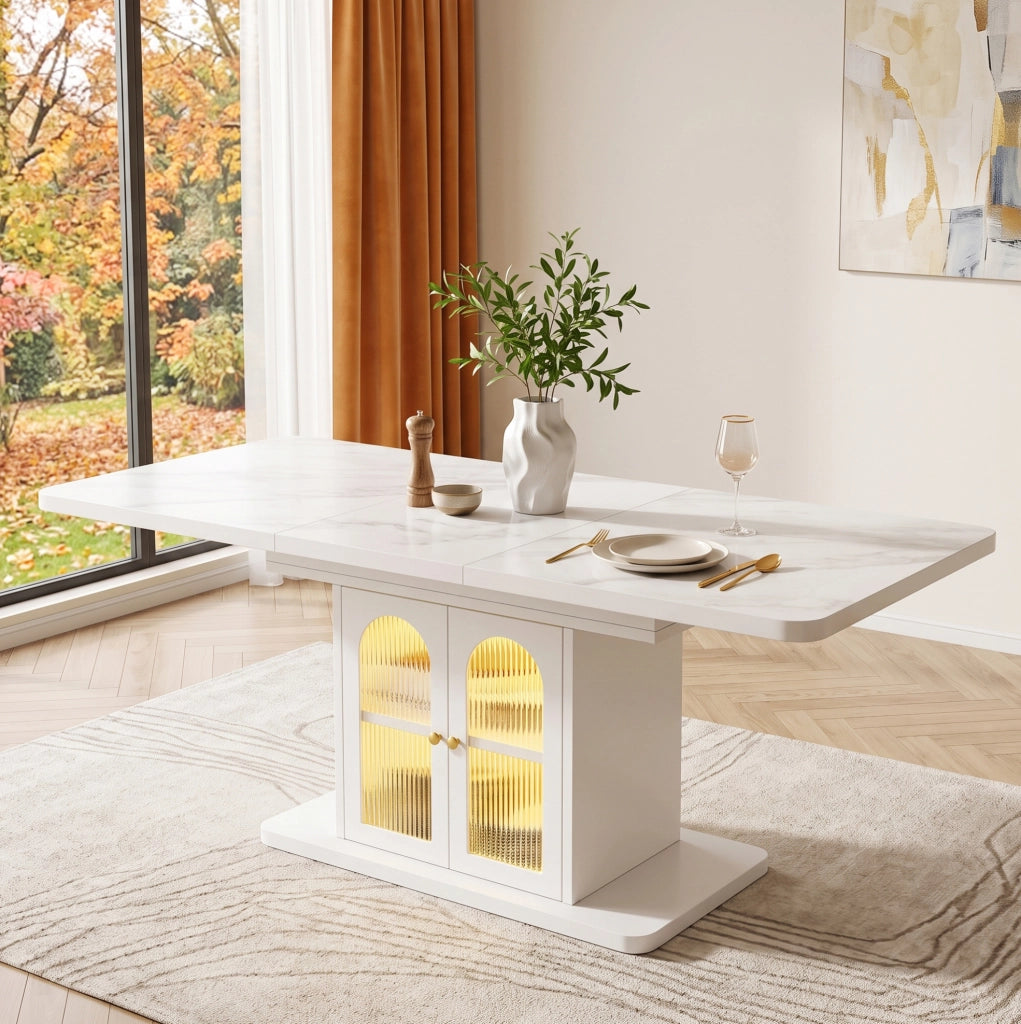 Tavolo da pranzo allungabile con contenitore e luce LED