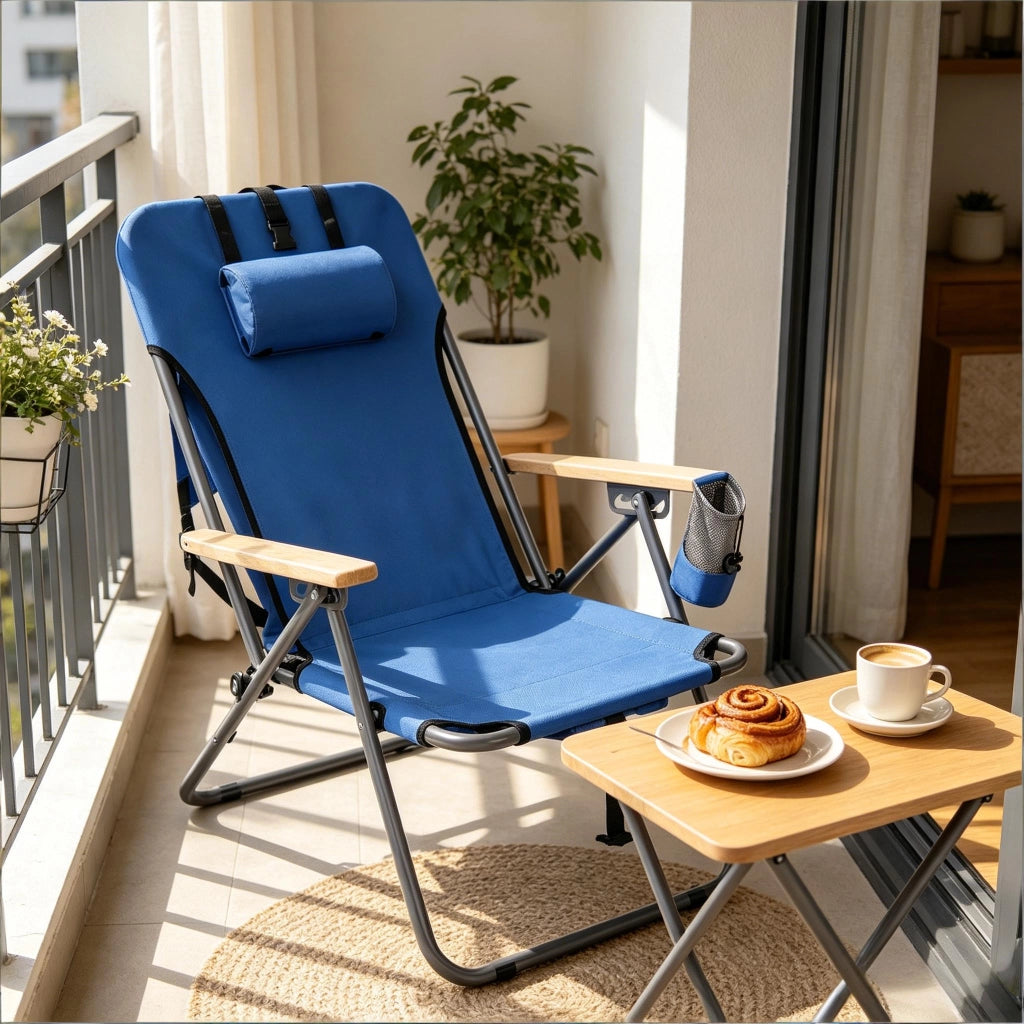 SEDIA PIEGHEVOLE RECLINABILE 4 POSIZIONI 69x56x80 cm BLU