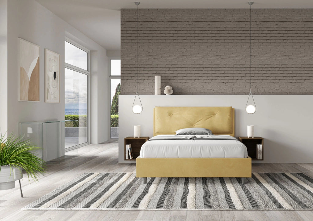 Letto Matrimoniale Francese 140x200 cm Senza Rete Imbottito in Microfibra Appia Large Ocra