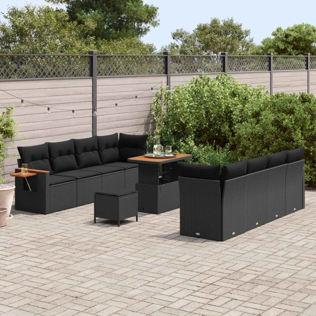 Set Divano da Giardino con cuscino 12 pcs Nero polyrattan